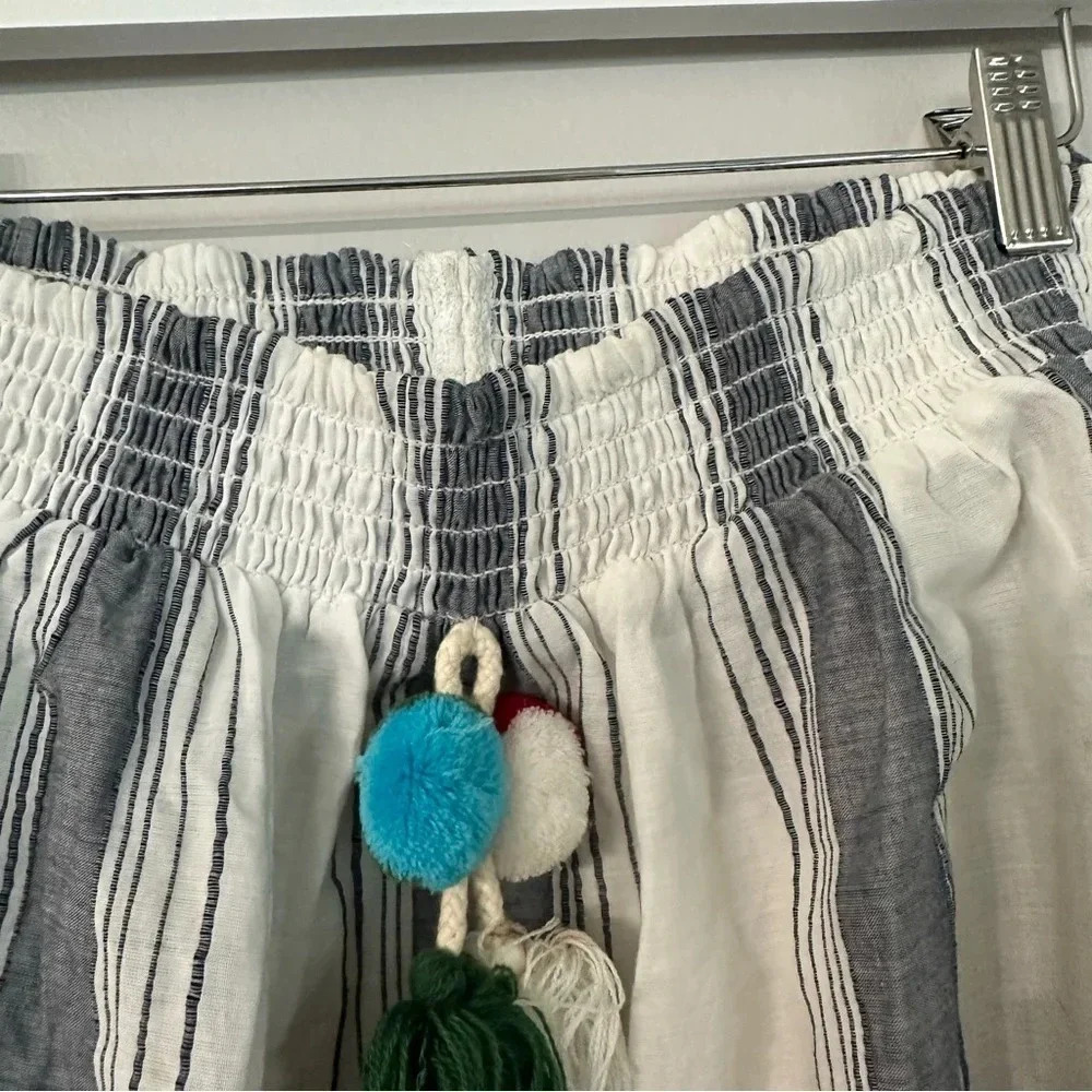 Anthropologie Lilka Women’s Stripe Pom Pom Crop Top Off the Shoulder Size M GUC - Picture 5 of 8
